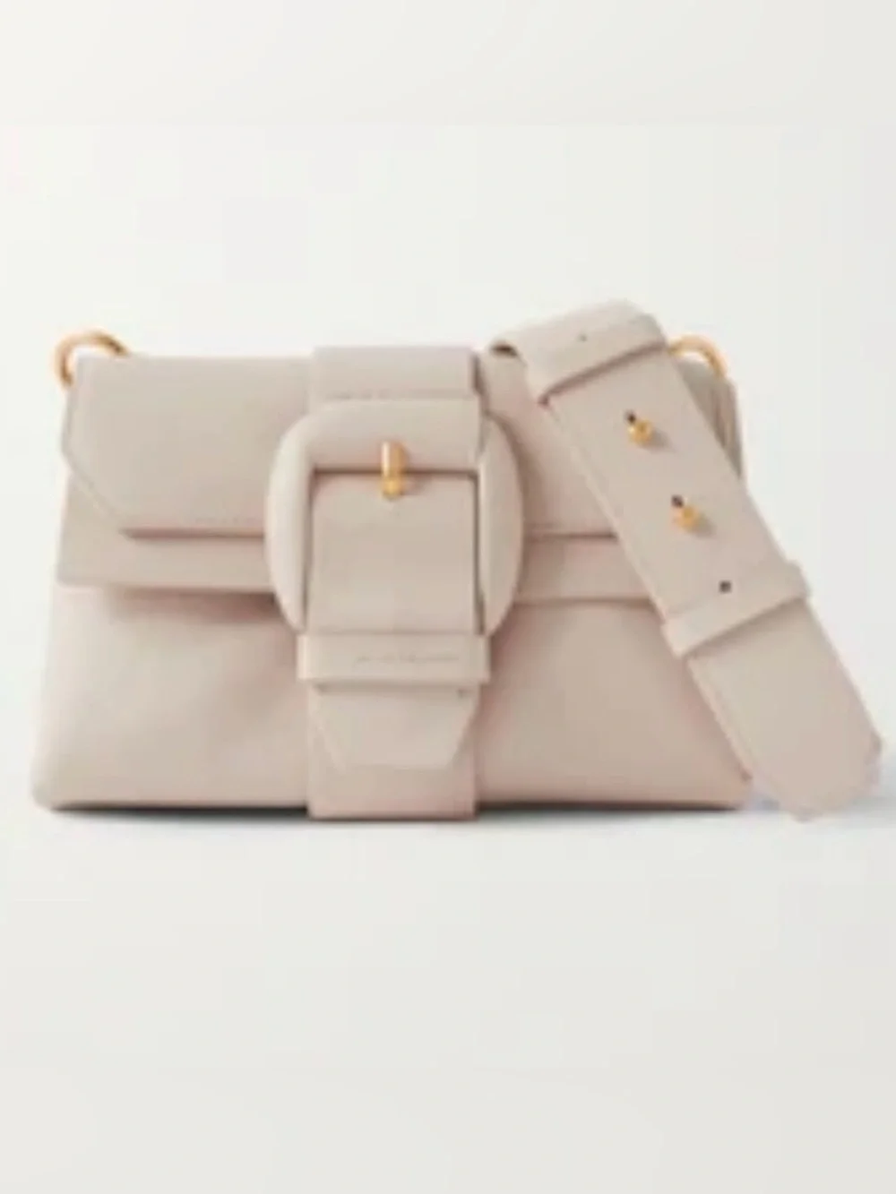 Oroton Neutral Cream Buckle-Front Crossbody Bag